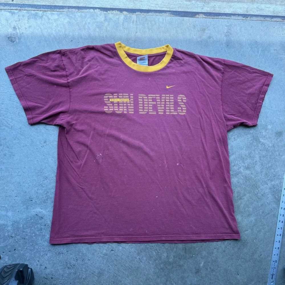 Vintage Nike Arizona State Sun Devils T-Shirt XXL Maroon Gold ASU NCAA Tee